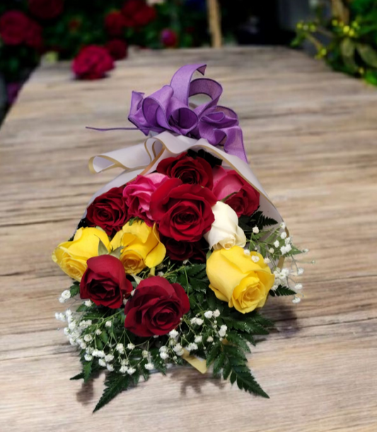 Wrapped Mixed Color Roses